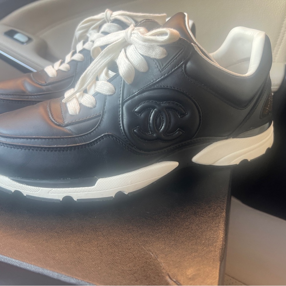 Chanel black leather men’s 8.5, womens 11 wore once still great condition